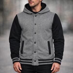 Tony Hawk Varsity Hoodie Jacket Faux Fur Lined Gray Black Men’s Small